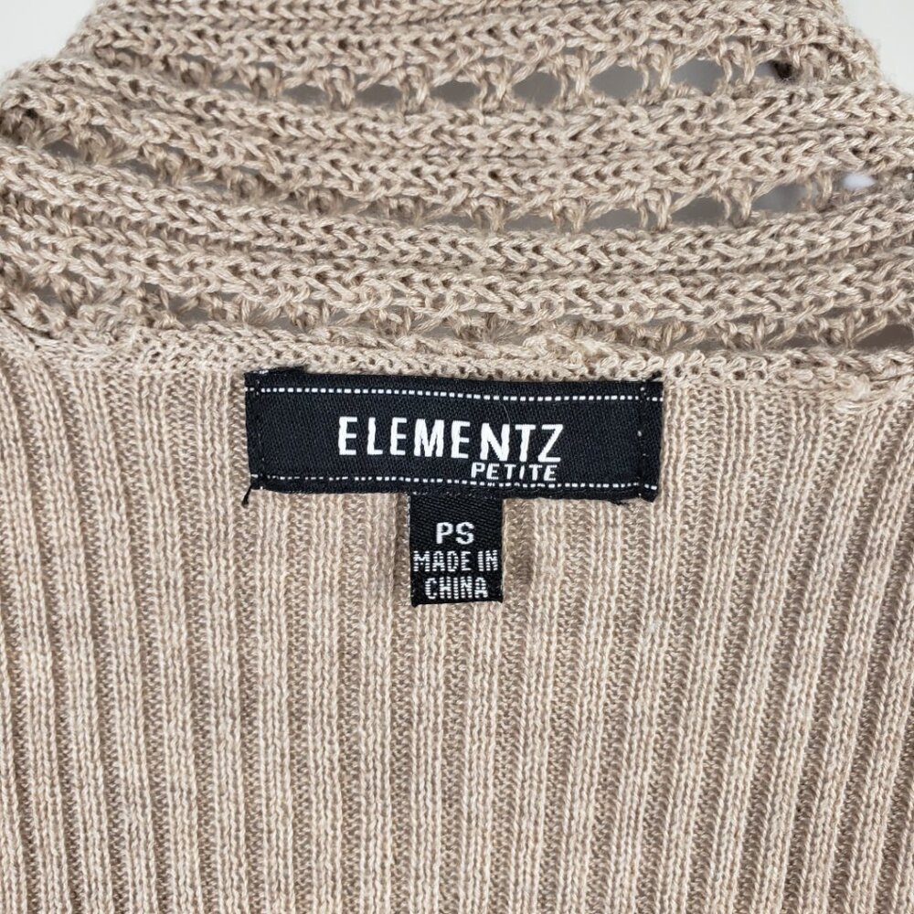 ELEMENTZ Sz PS Cardigan Sweater Tan Taupe Khaki Open Knit Weave Women Petite - Picture 7 of 16